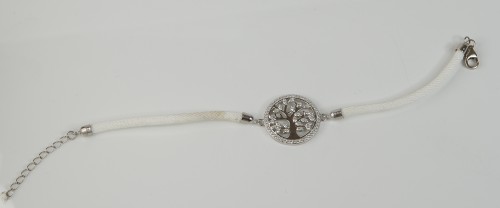 Sterling Silver/White Cord Tree of Life Bracelet